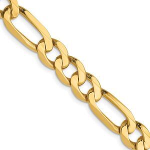 Men's 7mm 14K Yellow Gold Solid Flat Figaro Chain Necklace, 24 Inch